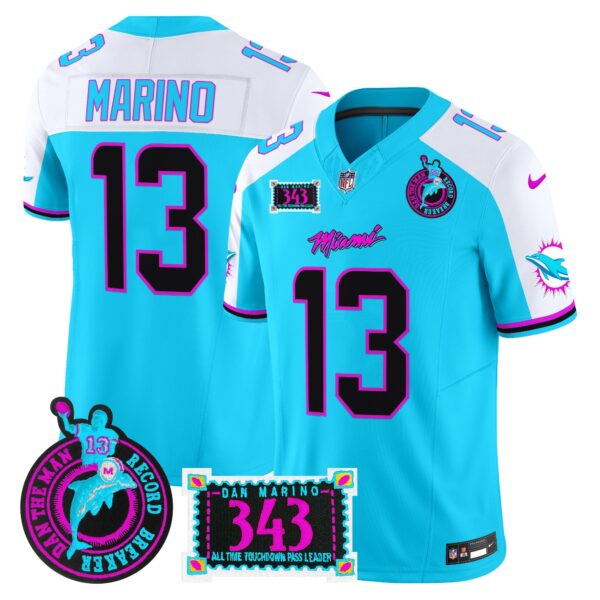 Dolphins Dan the Man Record Breaker Patch Vapor Limited Jersey – All Stitched – Aqua Alternate – Dan Marino Jersey