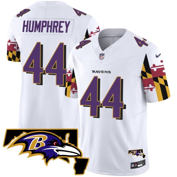 Ravens Maryland Flag Vapor Limited Jersey V2 – All Stitched – White – Marlon Humphrey Jersey