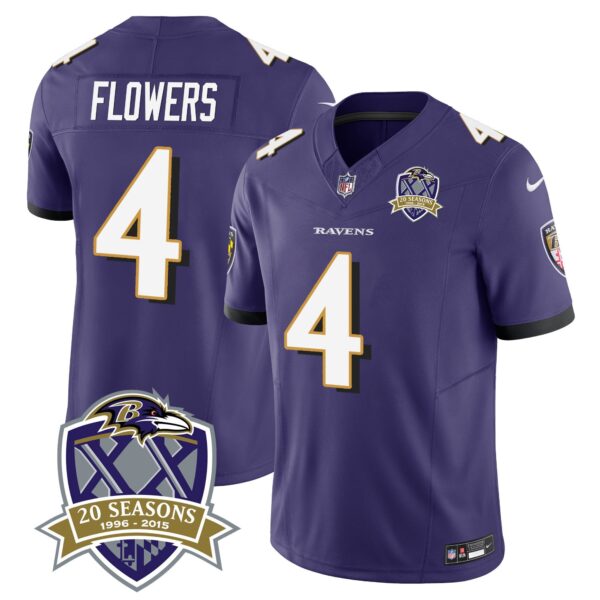 Ravens 20th Season Patch Vapor Limited Jersey – All Stitched – Purple – Zay Flowers Jersey
