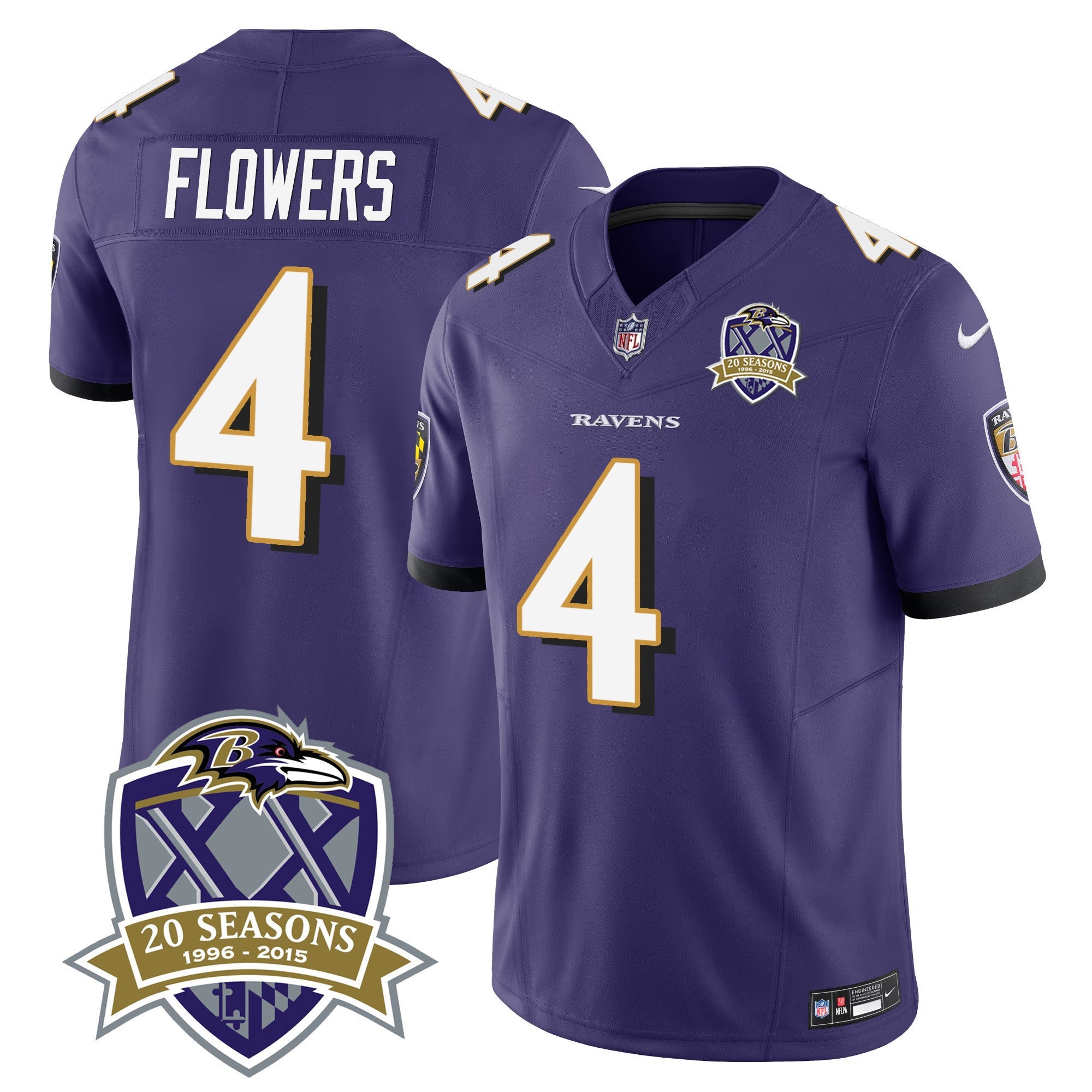 Ravens 20th Season Patch Vapor Limited Jersey – All Stitched – Purple – Zay Flowers Jersey