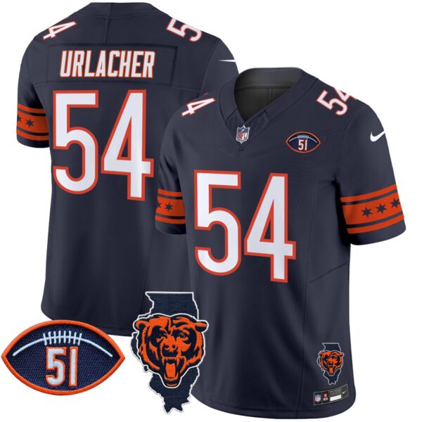 Bears Illinois & Dick Butkus Patch Vapor Limited Jersey – All Stitched – Navy – Brian Urlacher Jersey