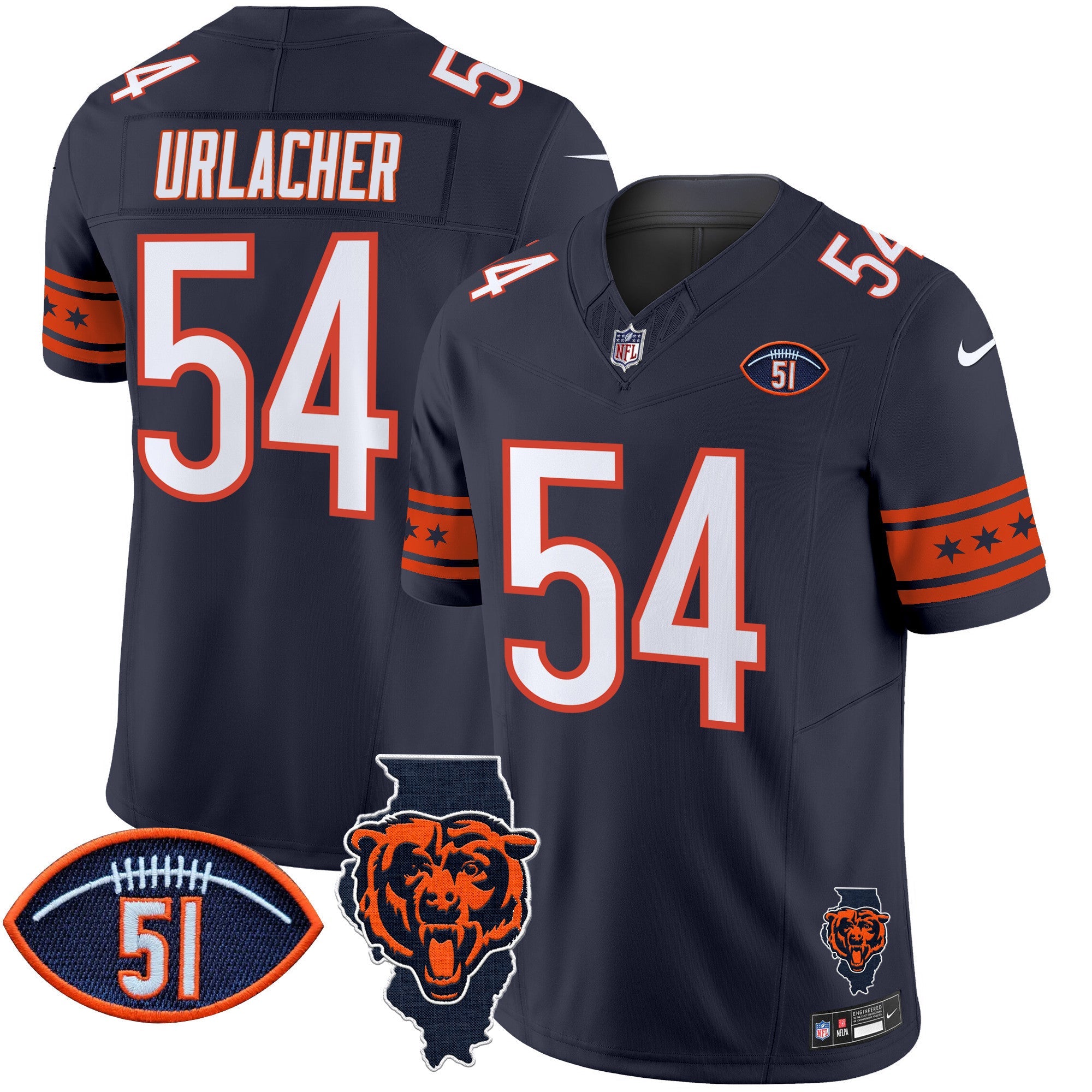 Bears Illinois & Dick Butkus Patch Vapor Limited Jersey – All Stitched – Navy – Brian Urlacher Jersey
