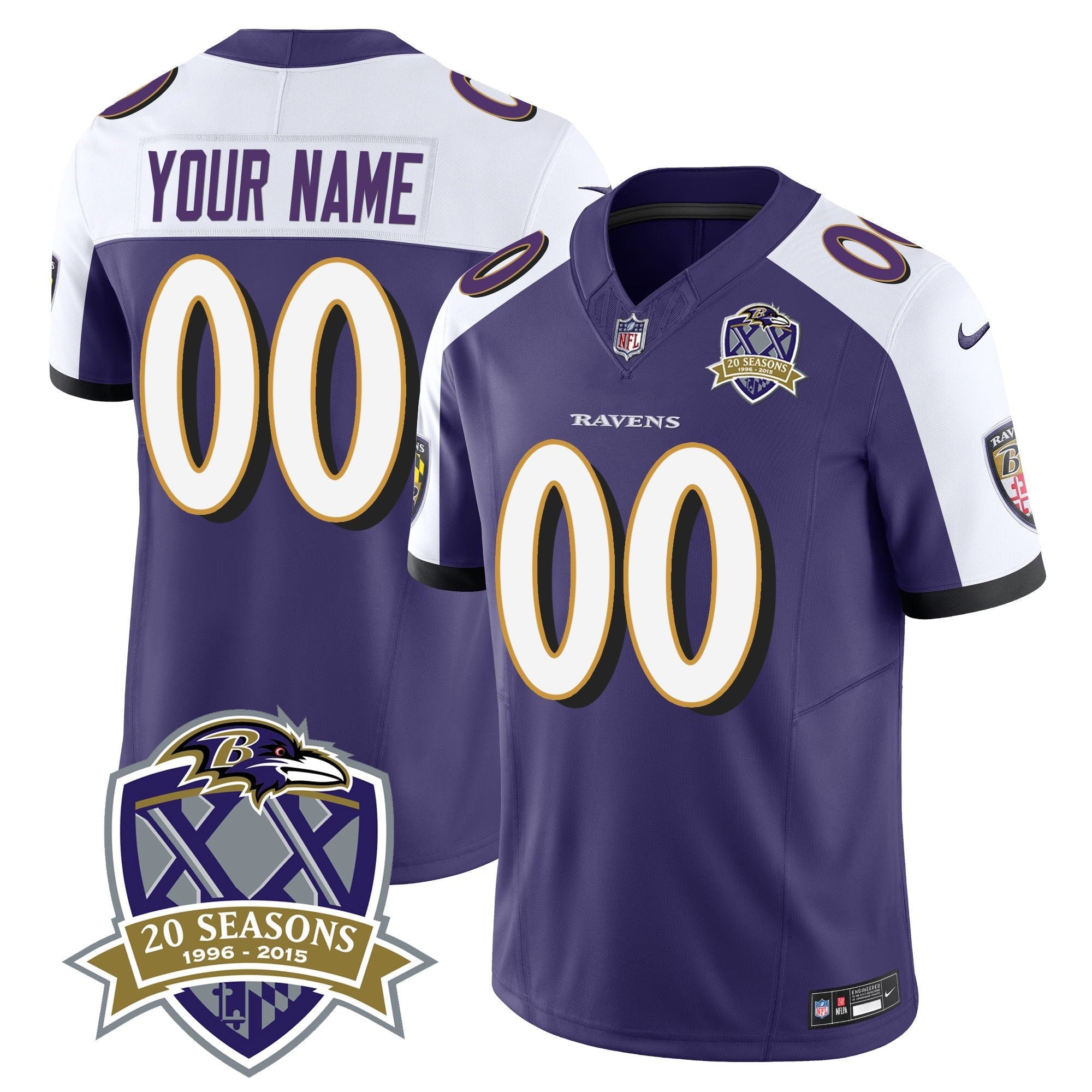 Ravens 20th Season Patch Vapor Limited Custom Jersey – All Stitched – Purple Alternate Jersey