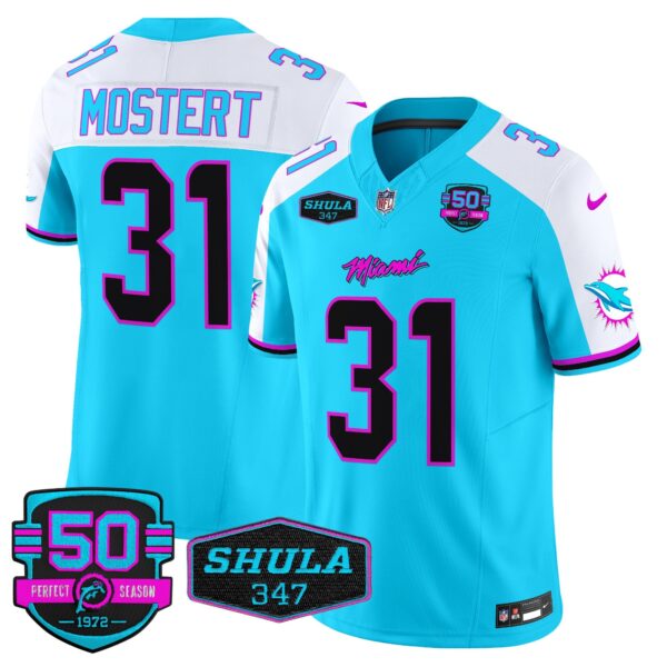 Dolphins Miami Vice Vapor Limited Jersey V4 – All Stitched – Aqua Alternate – Raheem Mostert Jersey