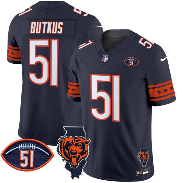 Bears Illinois & Dick Butkus Patch Vapor Limited Jersey – All Stitched – Navy – Dick Butkus Jersey