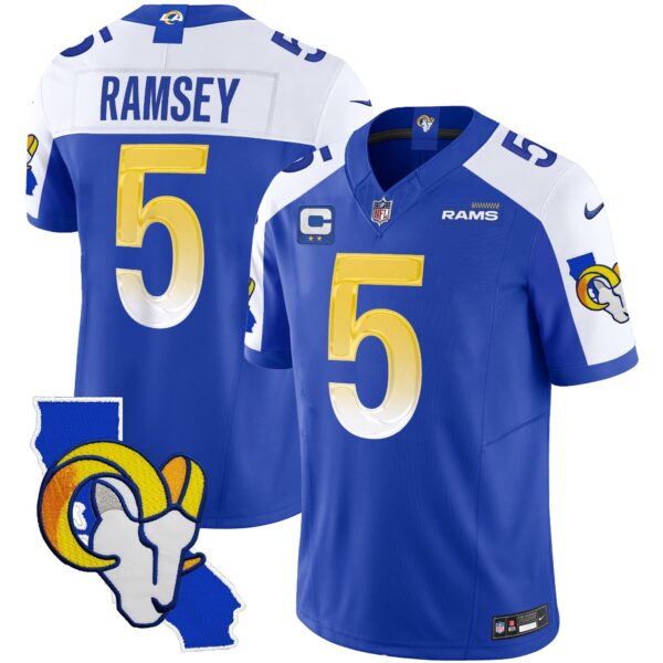 Rams California Patch Vapor Limited Jersey – All Stitched – Royal Alternate – Jalen Ramsey Jersey