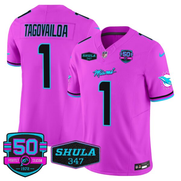 Dolphins Miami Vice Vapor Limited Jersey V4 – All Stitched – Pink – Tua Tagovailoa Jersey