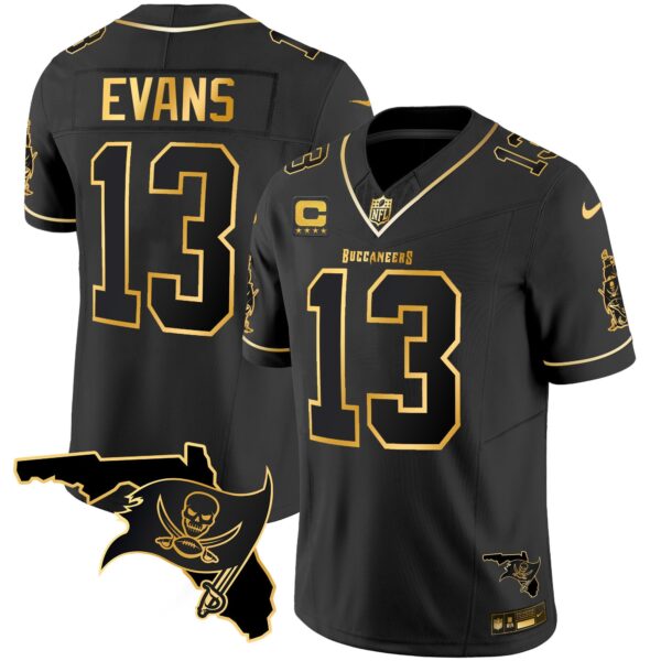 Buccaneers Florida Patch Vapor Gold Jersey – All Stitched – Black Gold – Mike Evans Jersey