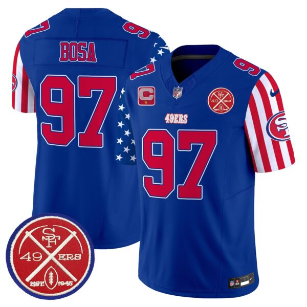 49ers American Style Vapor Limited Jersey – All Stitched – Royal – Nick Bosa Jersey