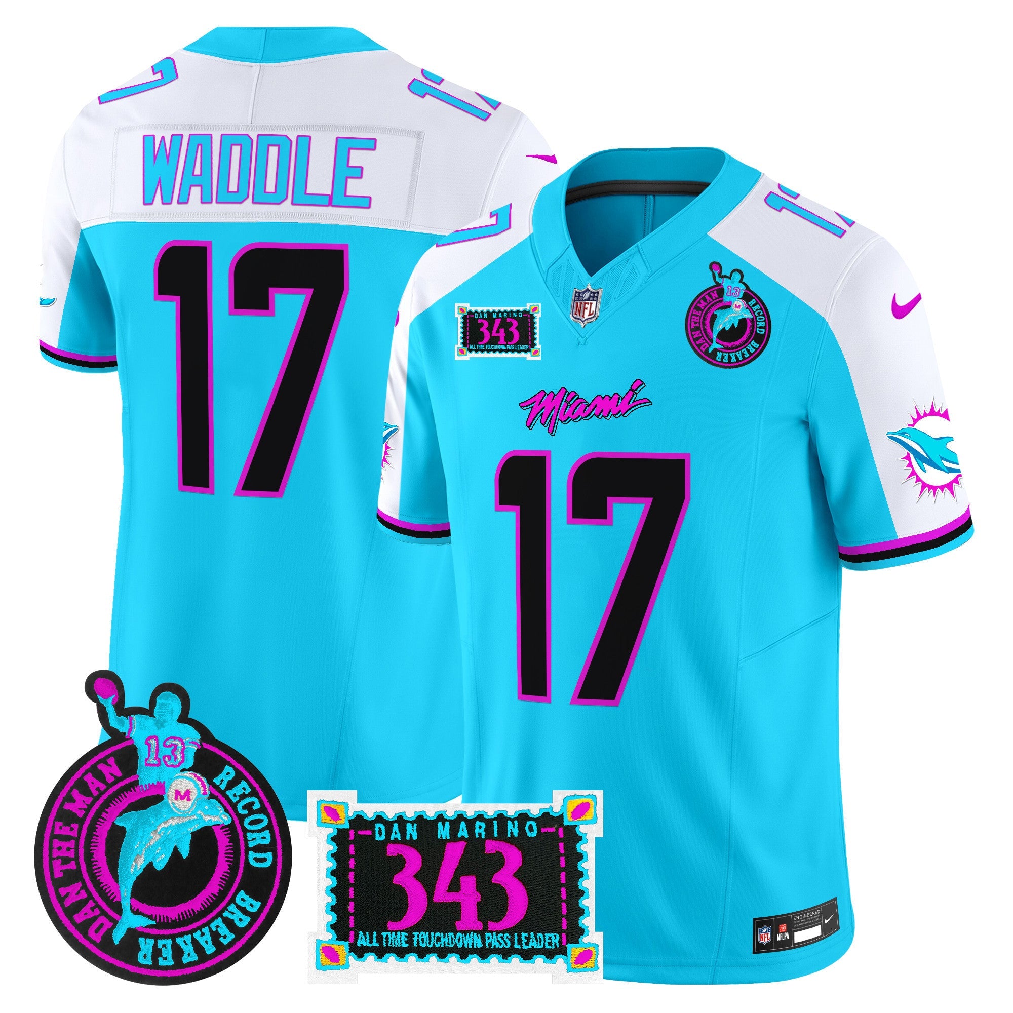 Dolphins Dan the Man Record Breaker Patch Vapor Limited Jersey – All Stitched – Aqua Alternate – Jaylen Waddle Jersey