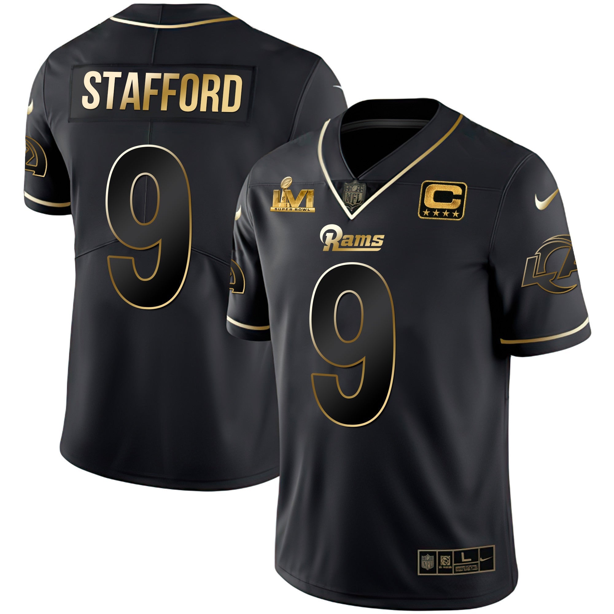 Los Angeles Rams Super Bowl LVI Black Gold Jersey – All Stitched – Black Gold – Matthew Stafford Jersey
