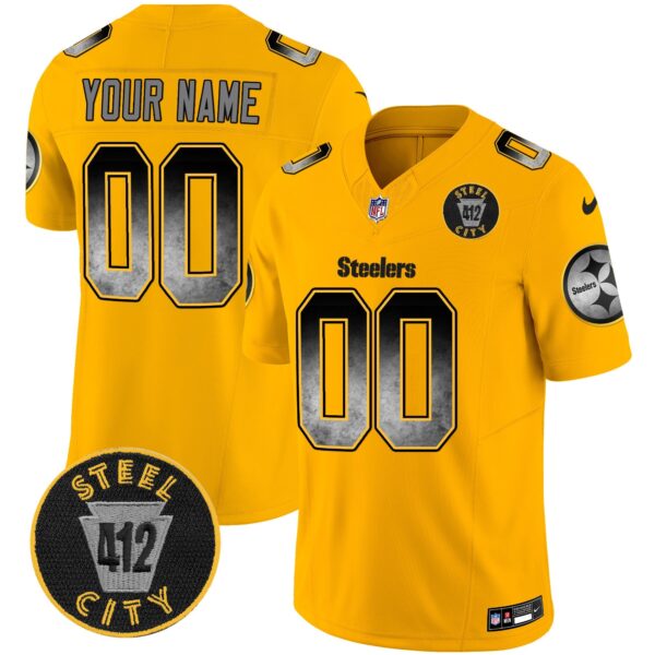 Steelers Arch Smoke 412 Patch Vapor Limited Custom Jersey – All Stitched – Gold Jersey