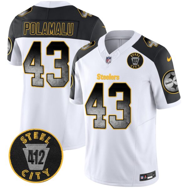 Steelers Arch Smoke 412 Patch Vapor Limited Jersey – All Stitched – Inverted – Troy Polamalu Jersey