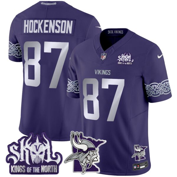 Minnesota Vikings 2024 Winter Warrior Skol Patch Vapor Limited Jersey V2 – All Stitched – Purple – T.J. Hockenson Jersey