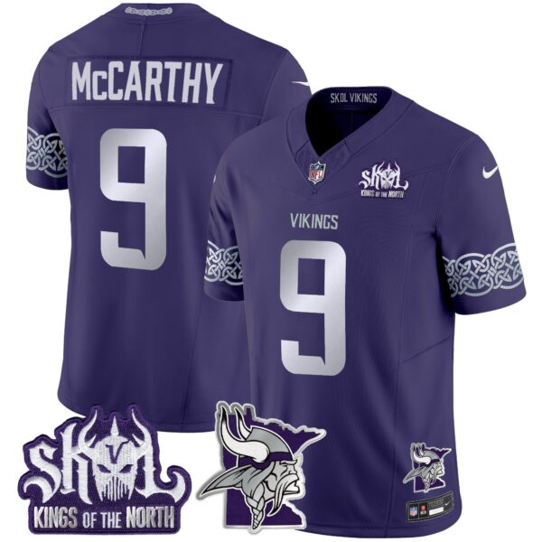Minnesota Vikings 2024 Winter Warrior Skol Patch Vapor Limited Jersey V2 – All Stitched – Purple – J.J. McCarthy Jersey