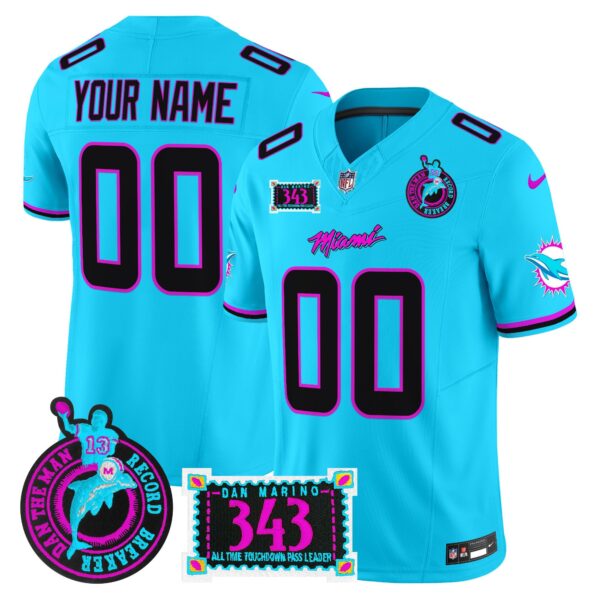 Dolphins Dan the Man Record Breaker Patch Vapor Limited Custom Jersey – All Stitched – Aqua Jersey