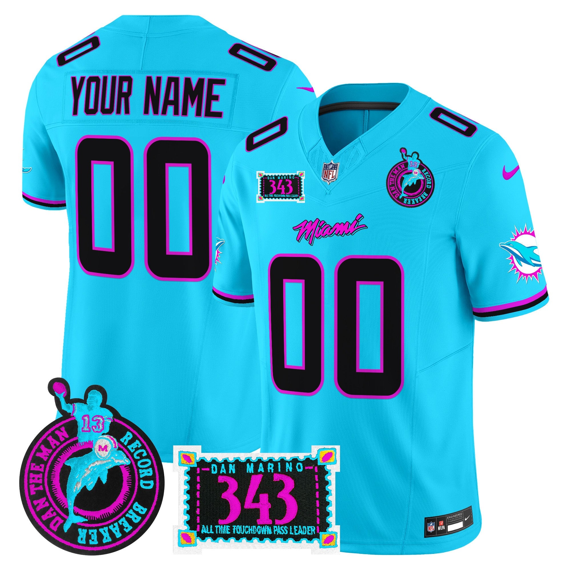Dolphins Dan the Man Record Breaker Patch Vapor Limited Custom Jersey – All Stitched – Aqua Jersey