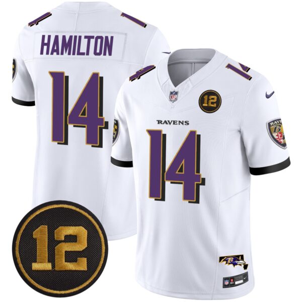 Ravens Jacoby Jones Patch Vapor Limited Jersey – All Stitched – White – Kyle Hamilton Jersey