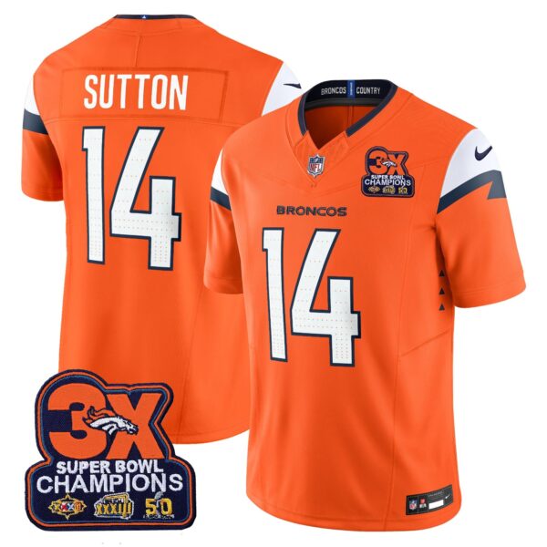 Denver Broncos 3-Time Champions Patch Vapor Limited Jersey – All Stitched – Orange – Courtland Sutton Jersey