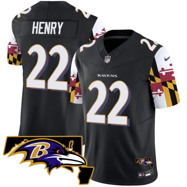 Ravens Maryland Flag Vapor Limited Jersey V2 – All Stitched – Black – Derrick Henry Jersey