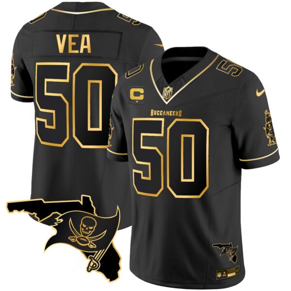 Buccaneers Florida Patch Vapor Gold Jersey – All Stitched – Black Gold – Vita Vea Jersey