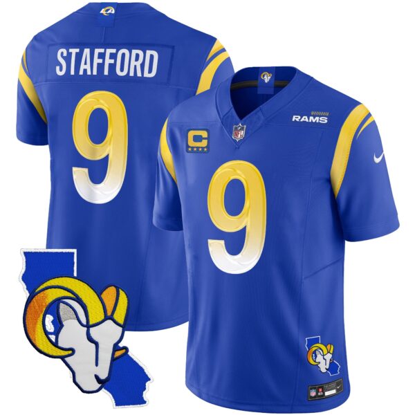 Rams California Patch Vapor Limited Jersey – All Stitched – Royal – Matthew Stafford Jersey