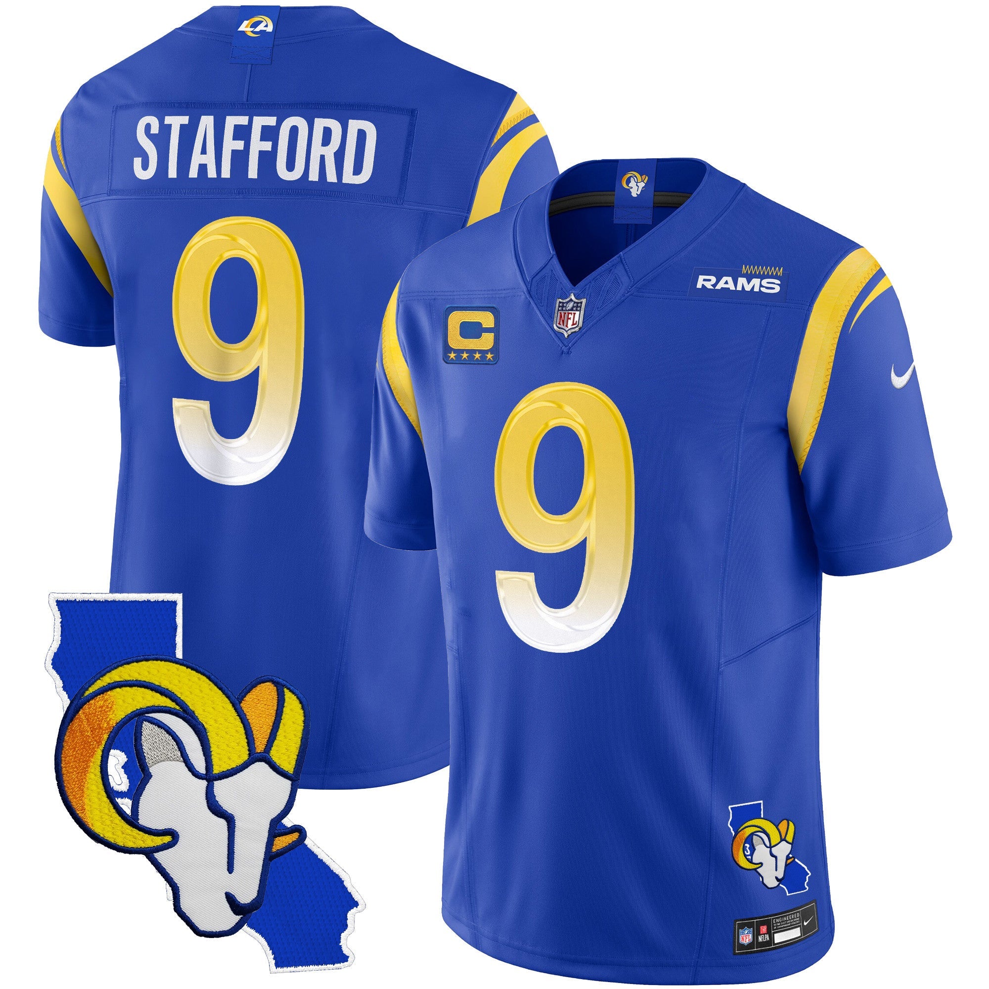 Rams California Patch Vapor Limited Jersey – All Stitched – Royal – Matthew Stafford Jersey