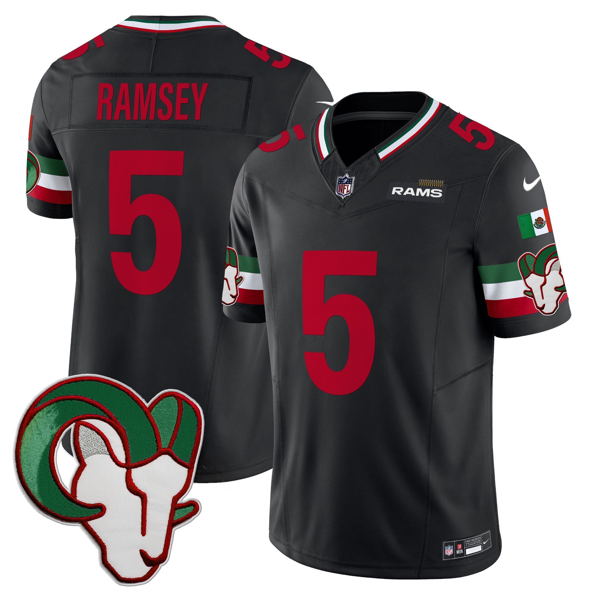 Rams Mexico Vapor Limited Jersey – All Stitched – Black – Jalen Ramsey Jersey