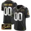 Vikings Bud Grant Patch Gold Limited Custom Jersey V2 – All Stitched – Black Limited Jersey
