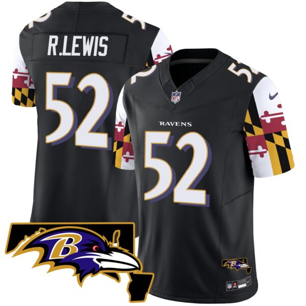 Ravens Maryland Flag Vapor Limited Jersey V2 – All Stitched – Black – Ray Lewis Jersey