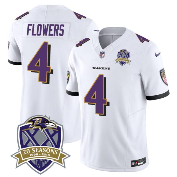 Ravens 20th Season Patch Vapor Limited Jersey – All Stitched – White – Zay Flowers Jersey