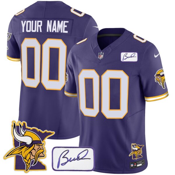 Vikings Bud Grant & Minnesota Patch Classic Limited Custom Jersey – All Stitched – Purple Jersey