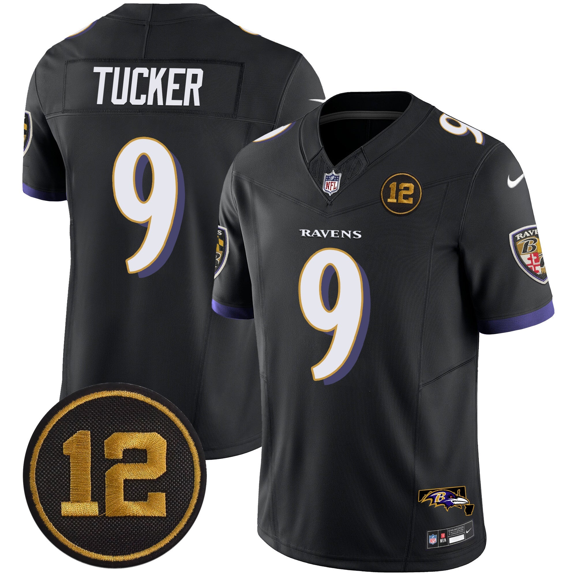 Ravens Jacoby Jones Patch Vapor Limited Jersey – All Stitched – Black – Justin Tucker Jersey