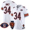 Bears Illinois & Dick Butkus Patch Vapor Limited Jersey – All Stitched – White – Cole Kmet Jersey
