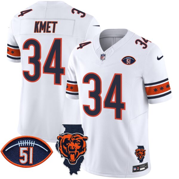 Bears Illinois & Dick Butkus Patch Vapor Limited Jersey – All Stitched – White – Cole Kmet Jersey