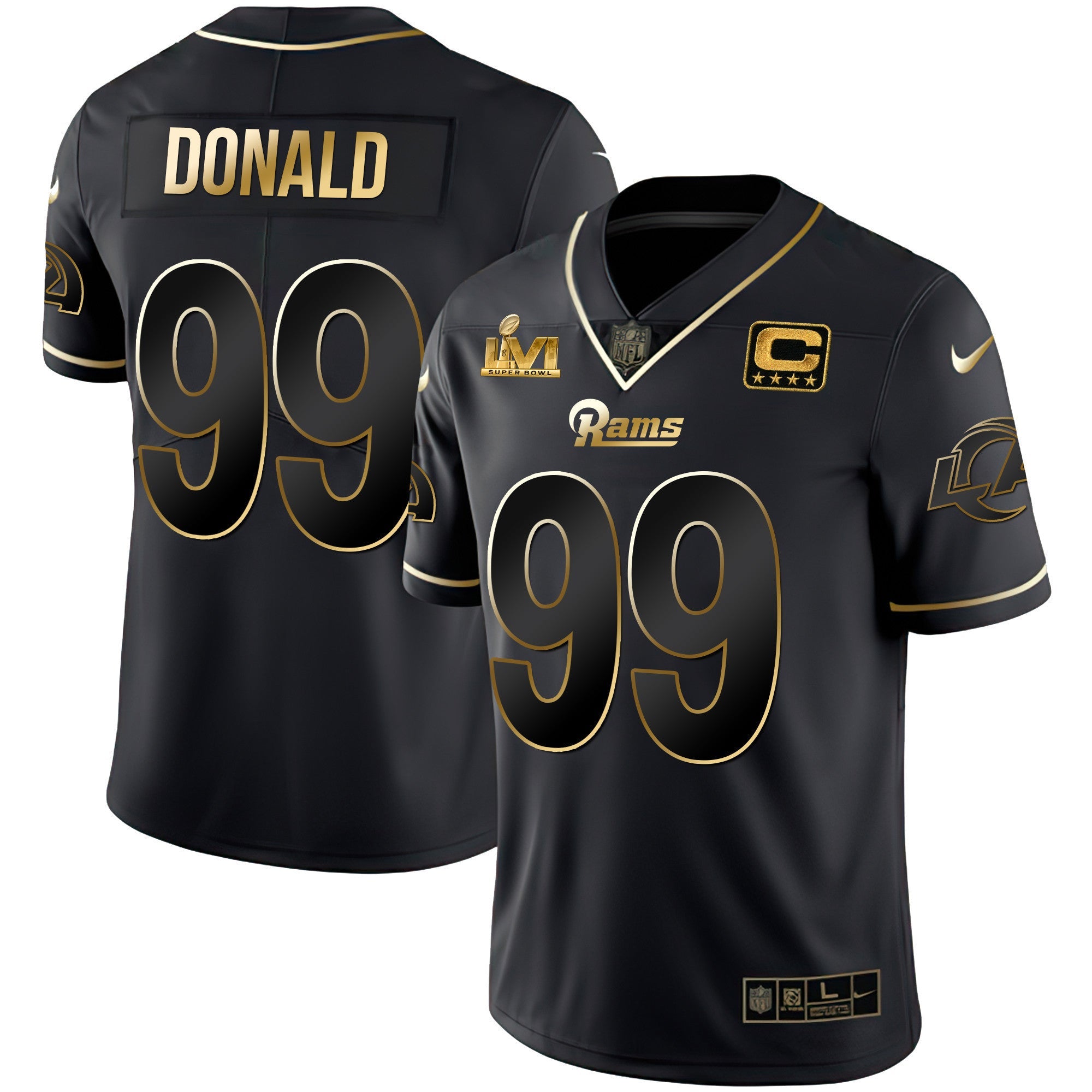 Los Angeles Rams Super Bowl LVI Black Gold Jersey – All Stitched – Black Gold – Aaron Donald Jersey