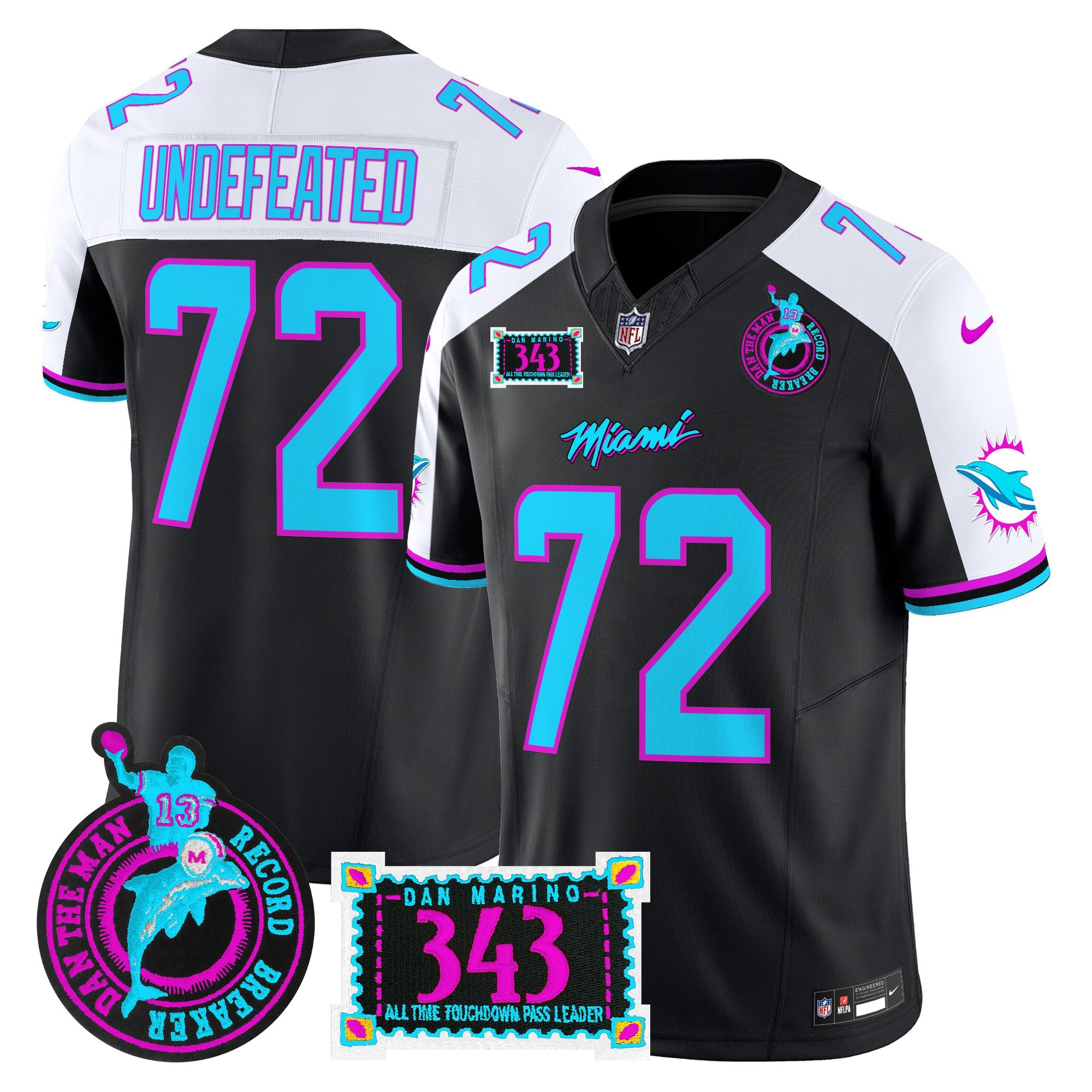 Dolphins Dan the Man Record Breaker Patch Vapor Limited Jersey – All Stitched – Black Alternate – Undefeated Jersey