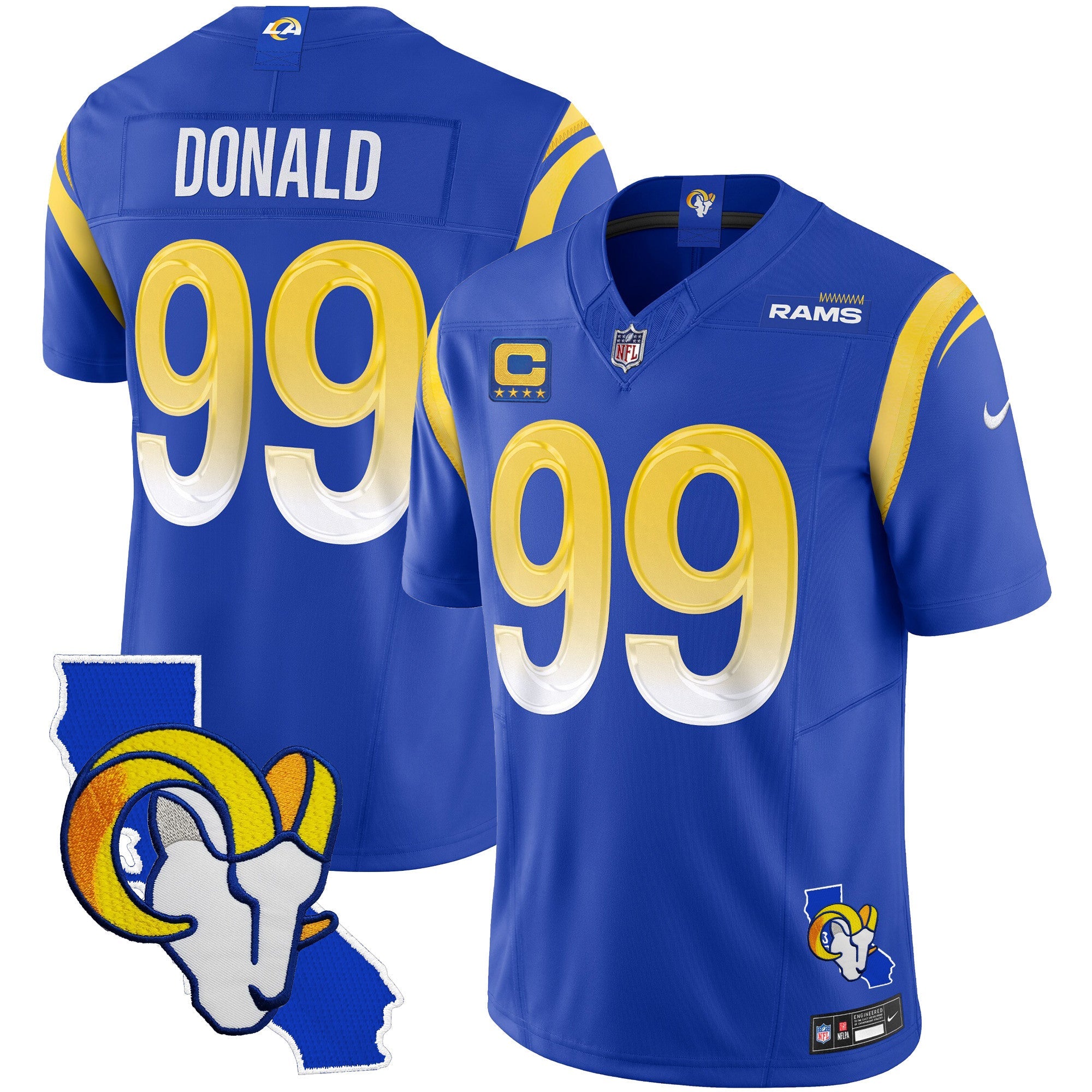 Rams California Patch Vapor Limited Jersey – All Stitched – Royal – Aaron Donald Jersey