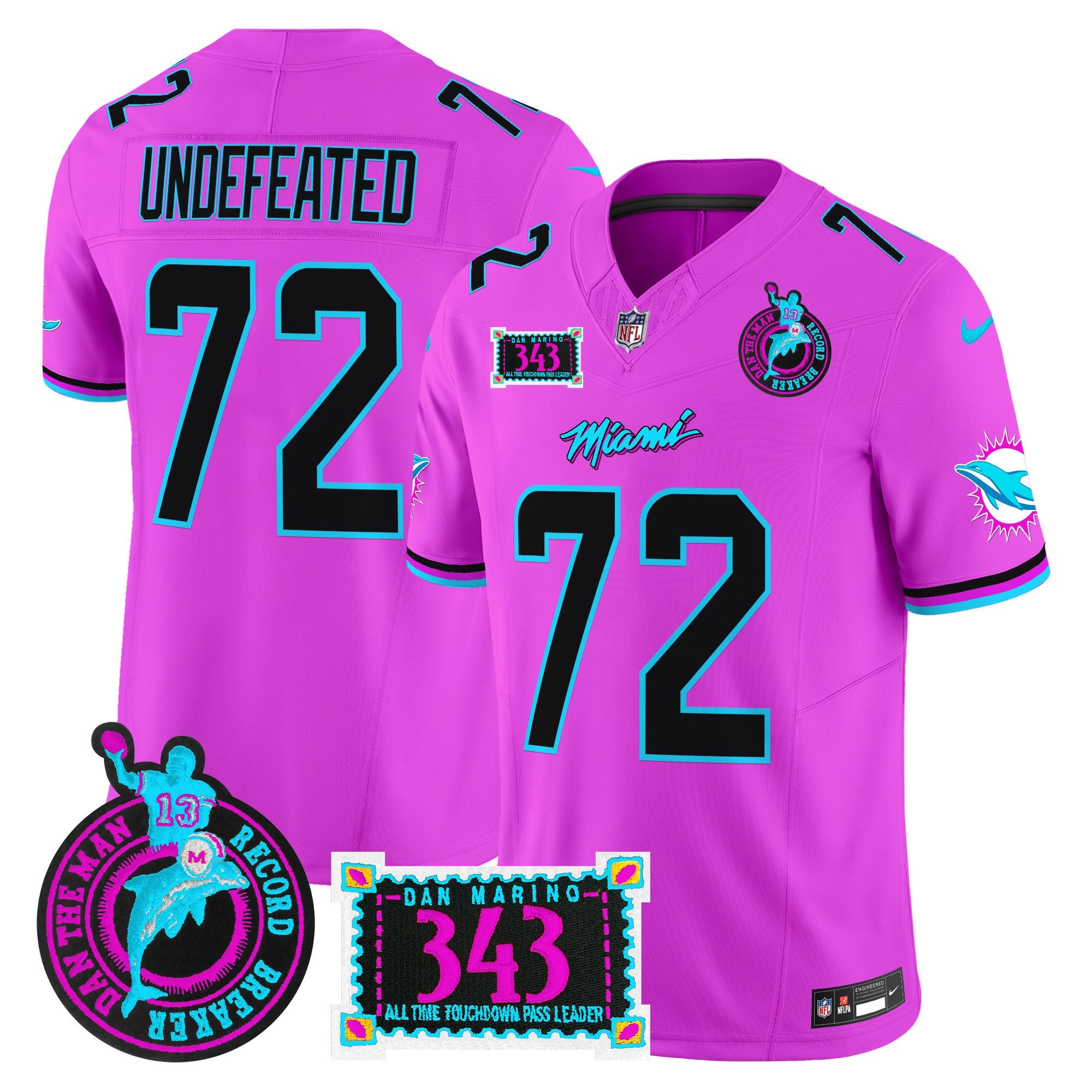 Dolphins Dan the Man Record Breaker Patch Vapor Limited Jersey – All Stitched – Pink – Undefeated Jersey