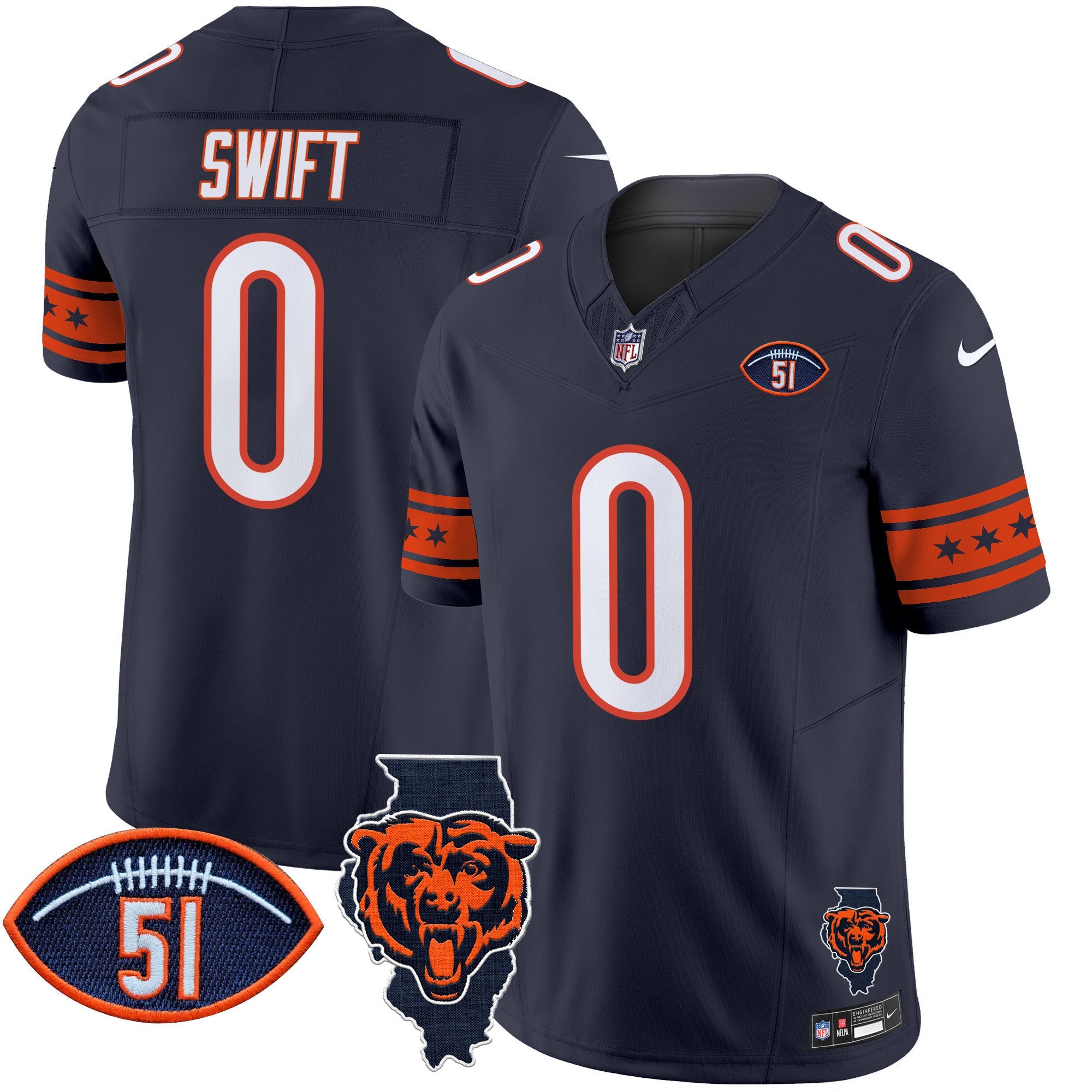 Bears Illinois & Dick Butkus Patch Vapor Limited Jersey – All Stitched – Navy – D’Andre Swift Jersey
