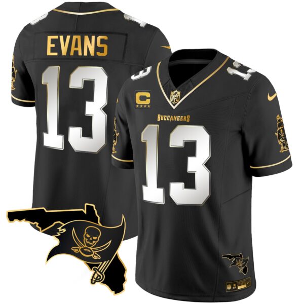 Buccaneers Florida Patch Vapor Gold Jersey – All Stitched – Black Limited – Mike Evans Jersey