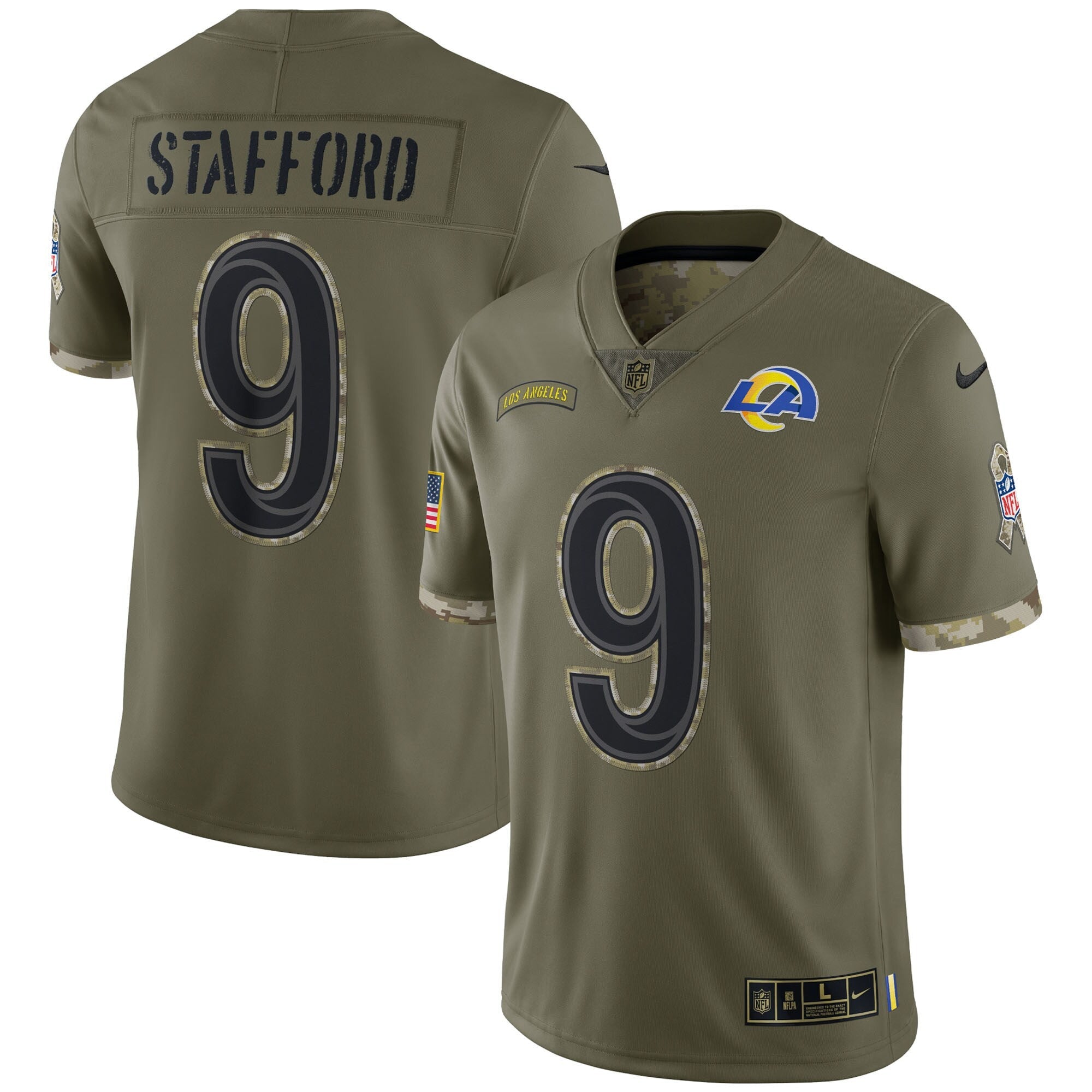Los Angeles Rams Super Bowl LVI Black Gold Jersey – All Stitched – Salute To Service – Matthew Stafford Jersey