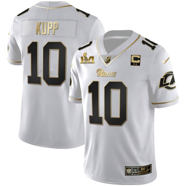 Los Angeles Rams Super Bowl LVI White Gold & Black Gold Jersey – All Stitched – White Gold – Cooper Kupp Jersey