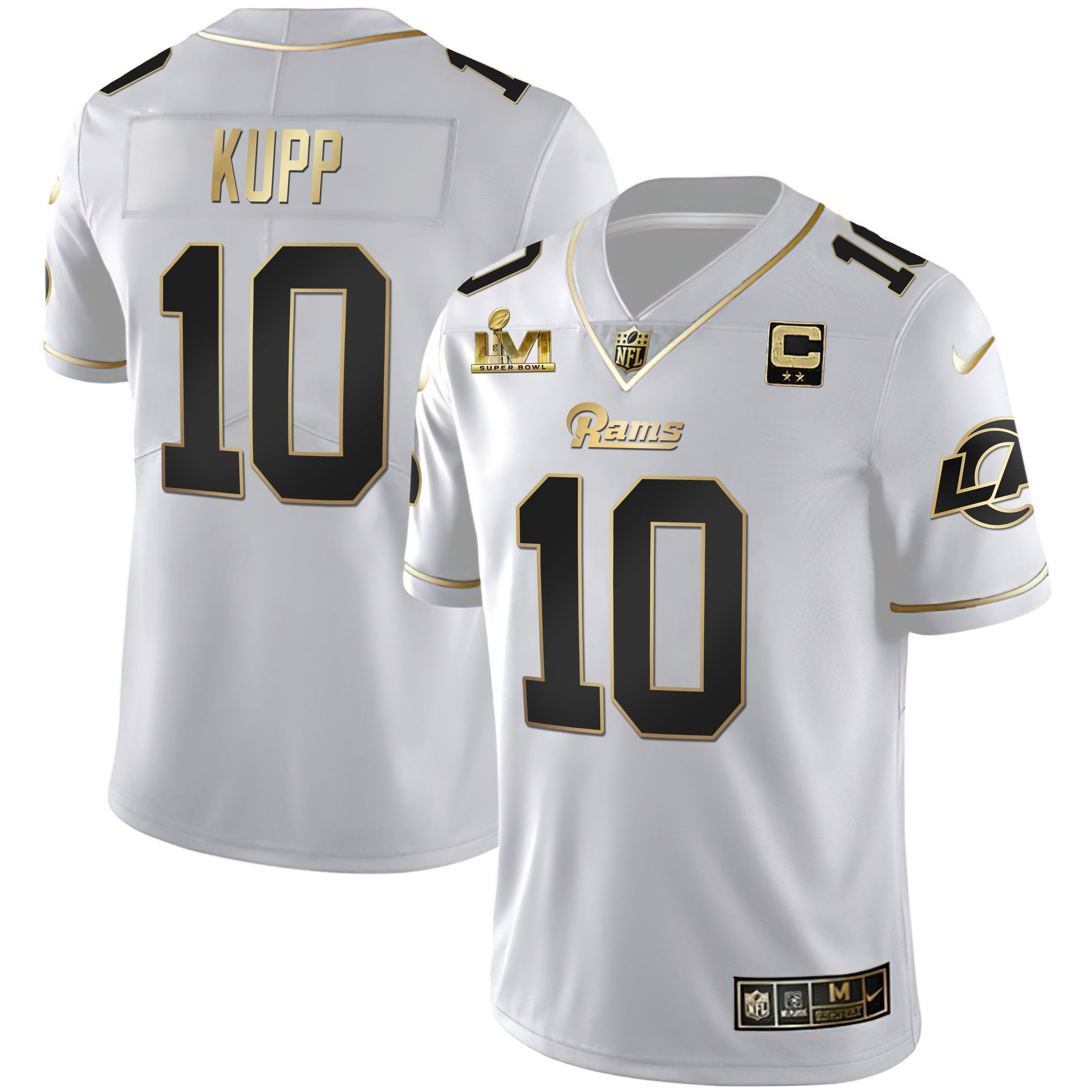Los Angeles Rams Super Bowl LVI White Gold & Black Gold Jersey – All Stitched – White Gold – Cooper Kupp Jersey