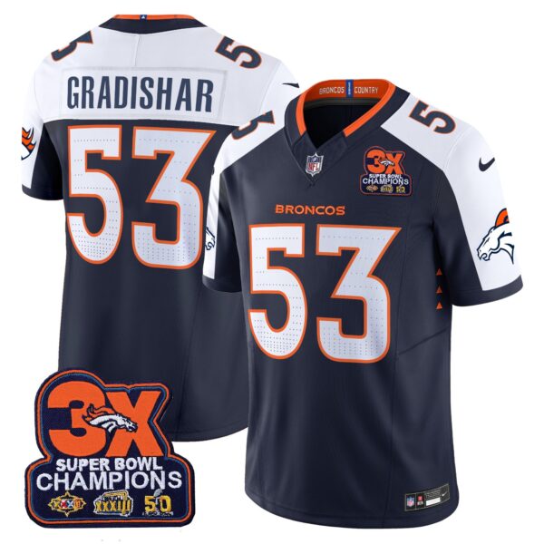 Denver Broncos 3-Time Champions Patch Vapor Limited Jersey – All Stitched – Navy Alternate – Randy Gradishar Jersey