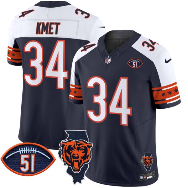 Bears Illinois & Dick Butkus Patch Vapor Limited Jersey – All Stitched – Alternate – Cole Kmet Jersey