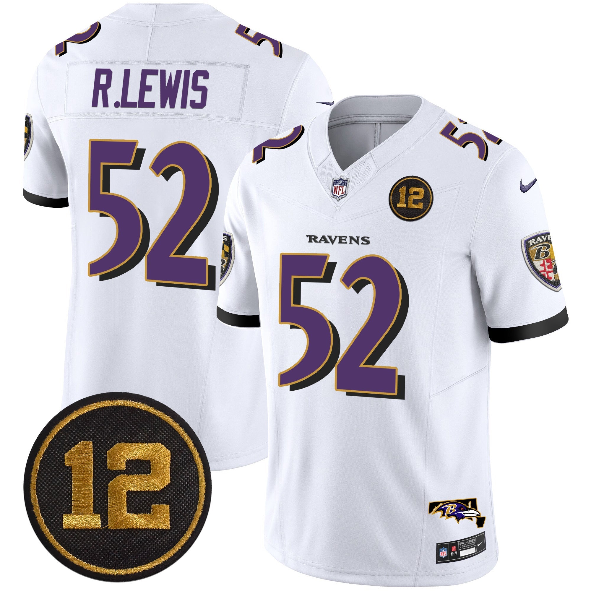 Ravens Jacoby Jones Patch Vapor Limited Jersey – All Stitched – White – Ray Lewis Jersey