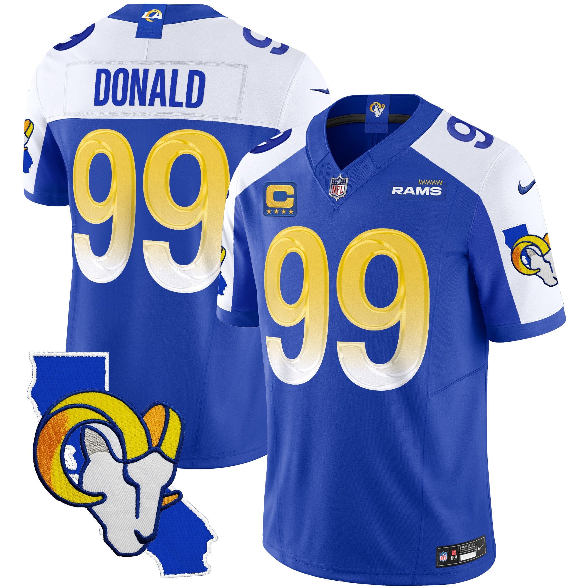 Rams California Patch Vapor Limited Jersey – All Stitched – Royal Alternate – Aaron Donald Jersey