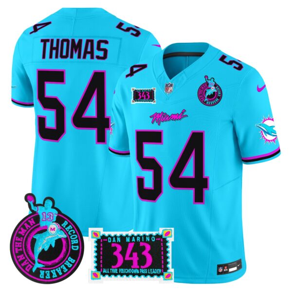 Dolphins Dan the Man Record Breaker Patch Vapor Limited Jersey – All Stitched – Aqua – Zach Thomas Jersey