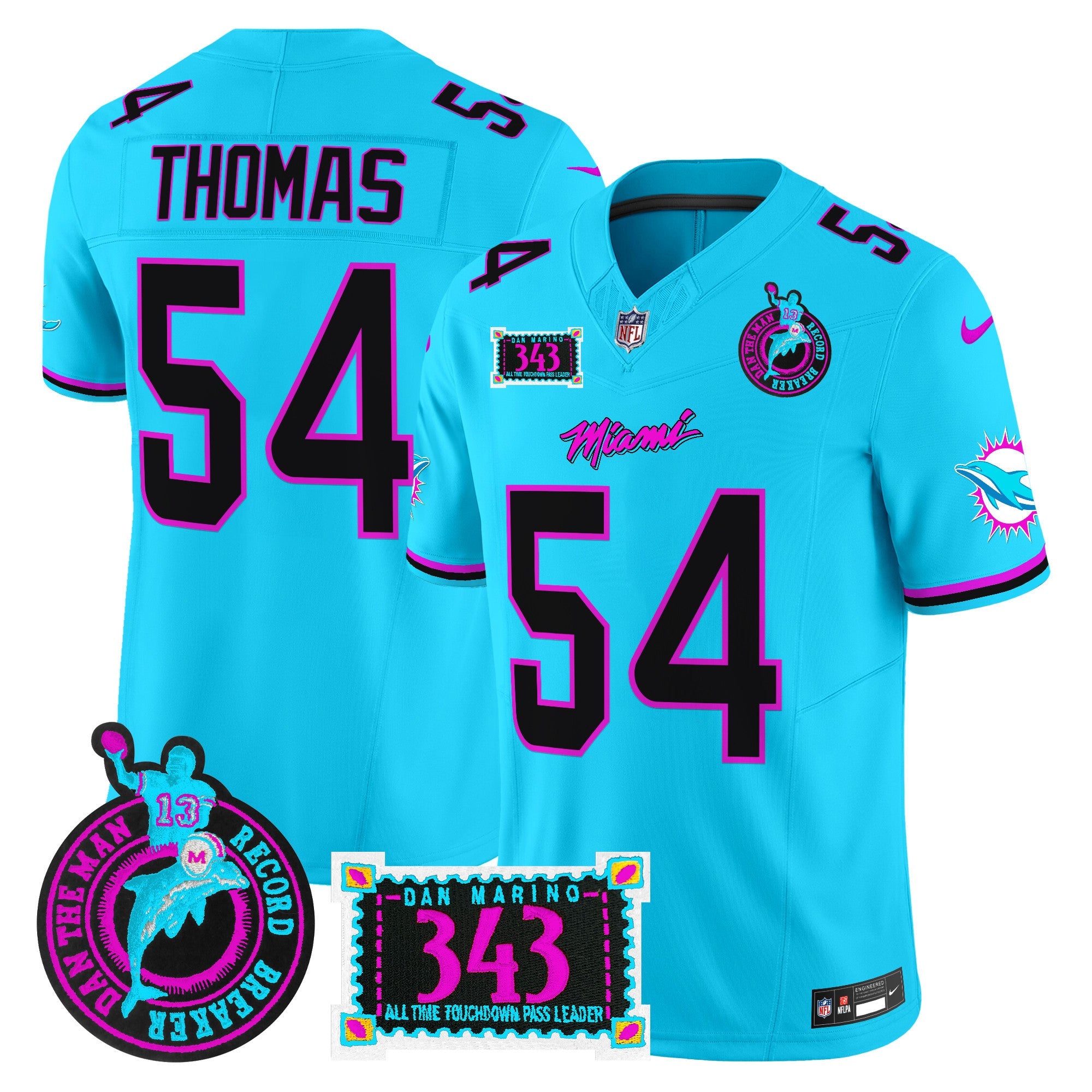 Dolphins Dan the Man Record Breaker Patch Vapor Limited Jersey – All Stitched – Aqua – Zach Thomas Jersey